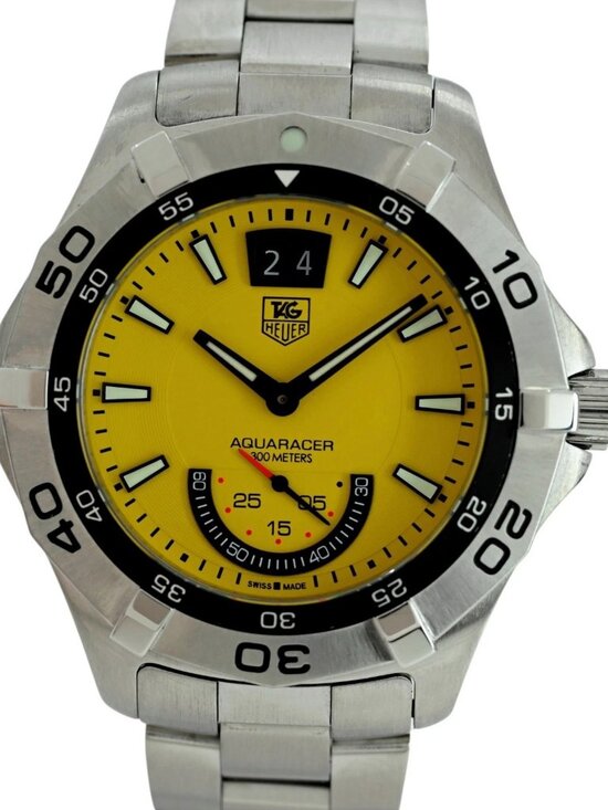 Tag Heuer 41mm Men\'s Aquaracer Yellow Dial 300M Quartz Dive Watch! Ref: WAF1012! main image 8